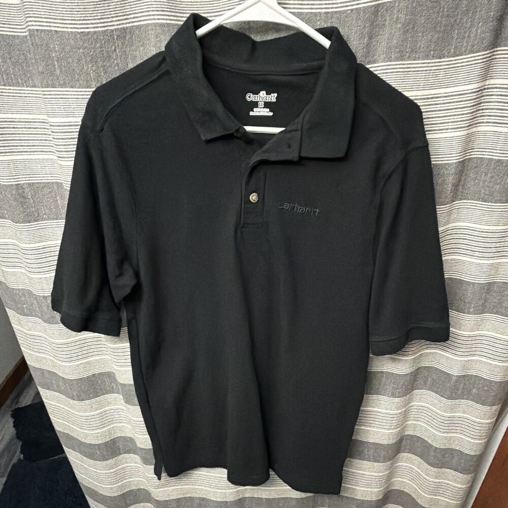 Carhartt Men's Cotton Knit Polo Shirt Black Solid Embroidered Logo M Regular
